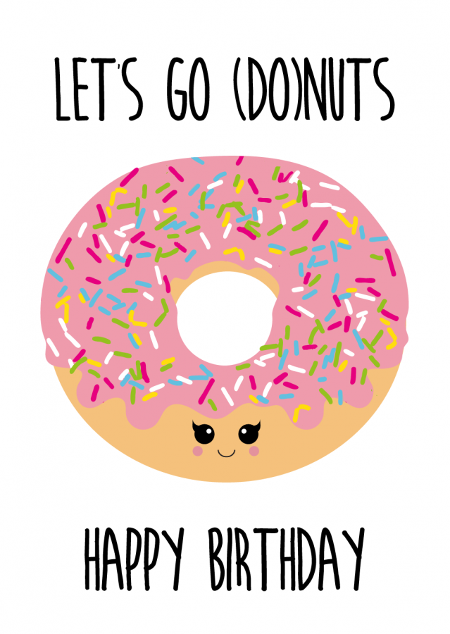 Ansichtkaart Donut met tekst Let's go nuts Happy Birthday
